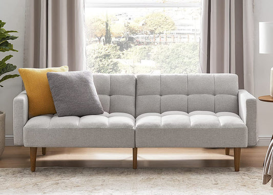 Gray Fabric Twin Futon Sofa Bed with Arms-0