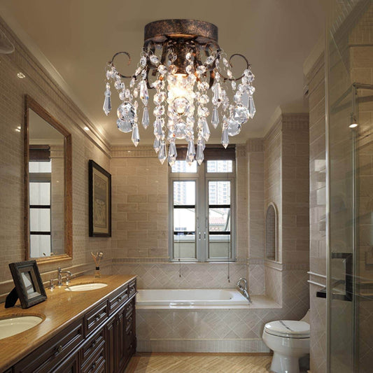 Small Crystal Ceiling Light Fixture Flush Mount,Black Ceiling Lights Modern Chandelier,Bedroom Hallway Closet Light Fixture Ceiling,Dia9.5 1 Light. - Loft&Timber