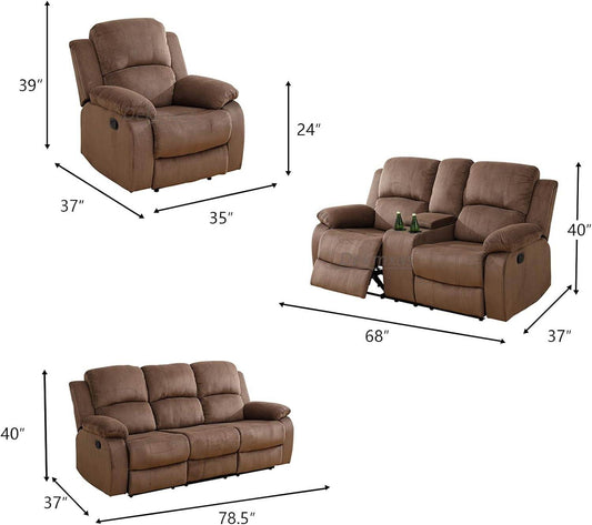 3 Seater Reclining Sofa Couch Living Room Furniture Fabric Manual Recliner Sofa Modern Corduroy Reclining Sofa with Cup Holders & Drop-Down Table for Home/Office (Chocolate, 3 Seater Sofa) - Loft&Timber
