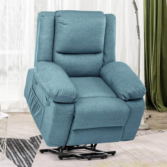 Electric Power Lift Chairs Recliners for Elderly,Recliner Chair with Massage and Heat,2 Side Pockets, Fabric(Blue) - Loft&Timber