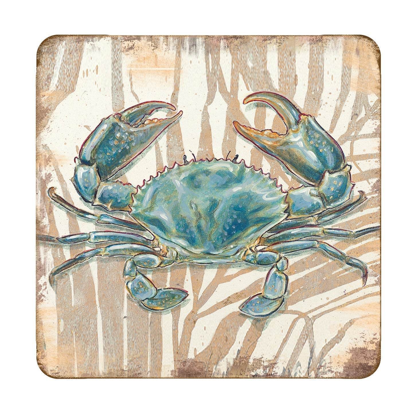 Crab Coastal Wooden Cork Coasters Gift Set of 4 by Nature Wonders - 95224-2C-S4 - Loft&Timber