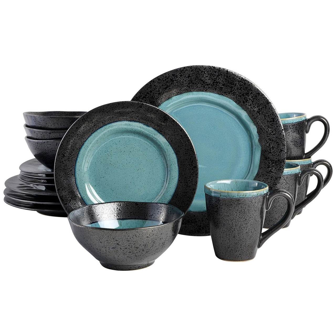 Gibson Elite Dragonstone 16 Piece Stoneware Reactive Glaze Dinnerware Set in Aqua - Loft&Timber
