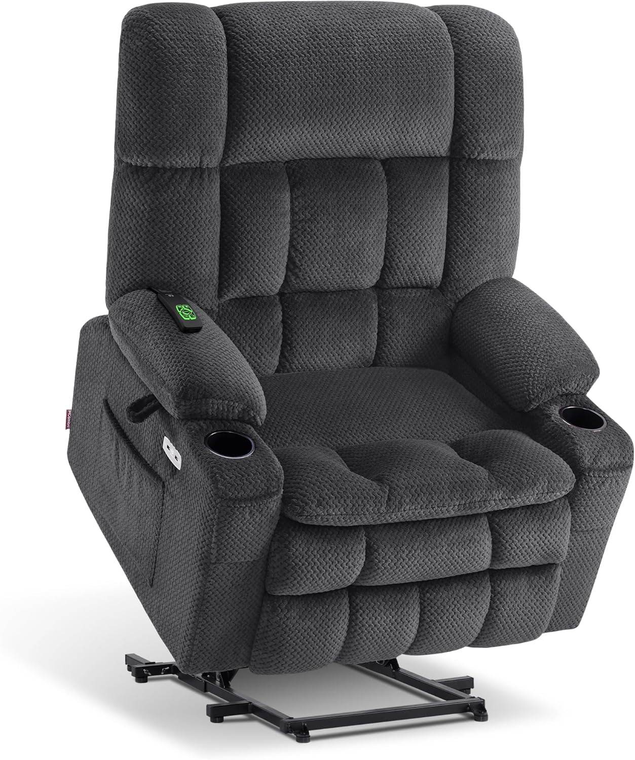 Dark Grey Wide Power Lift Recliner Massage, Heat, USB - Loft&Timber