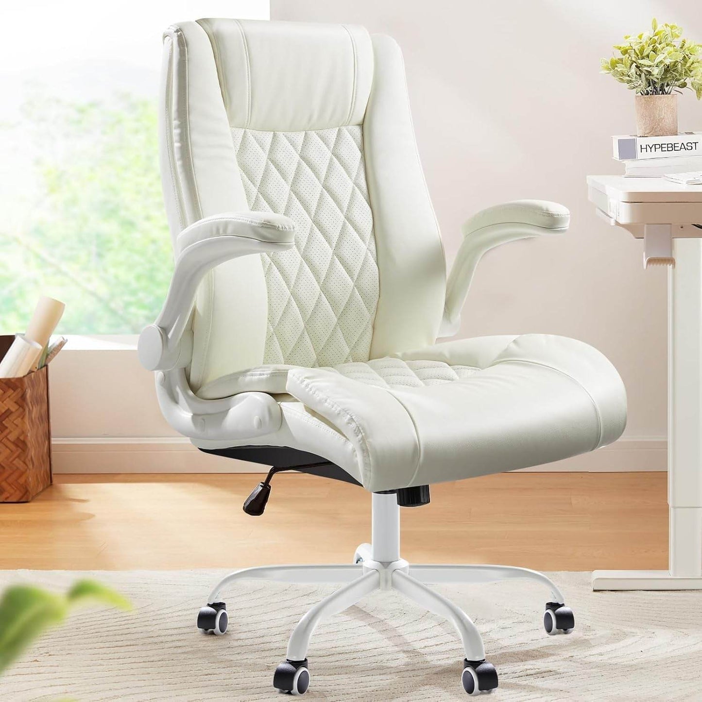 Executive Office Chair with Flip-Up Armrests in White - Loft&Timber