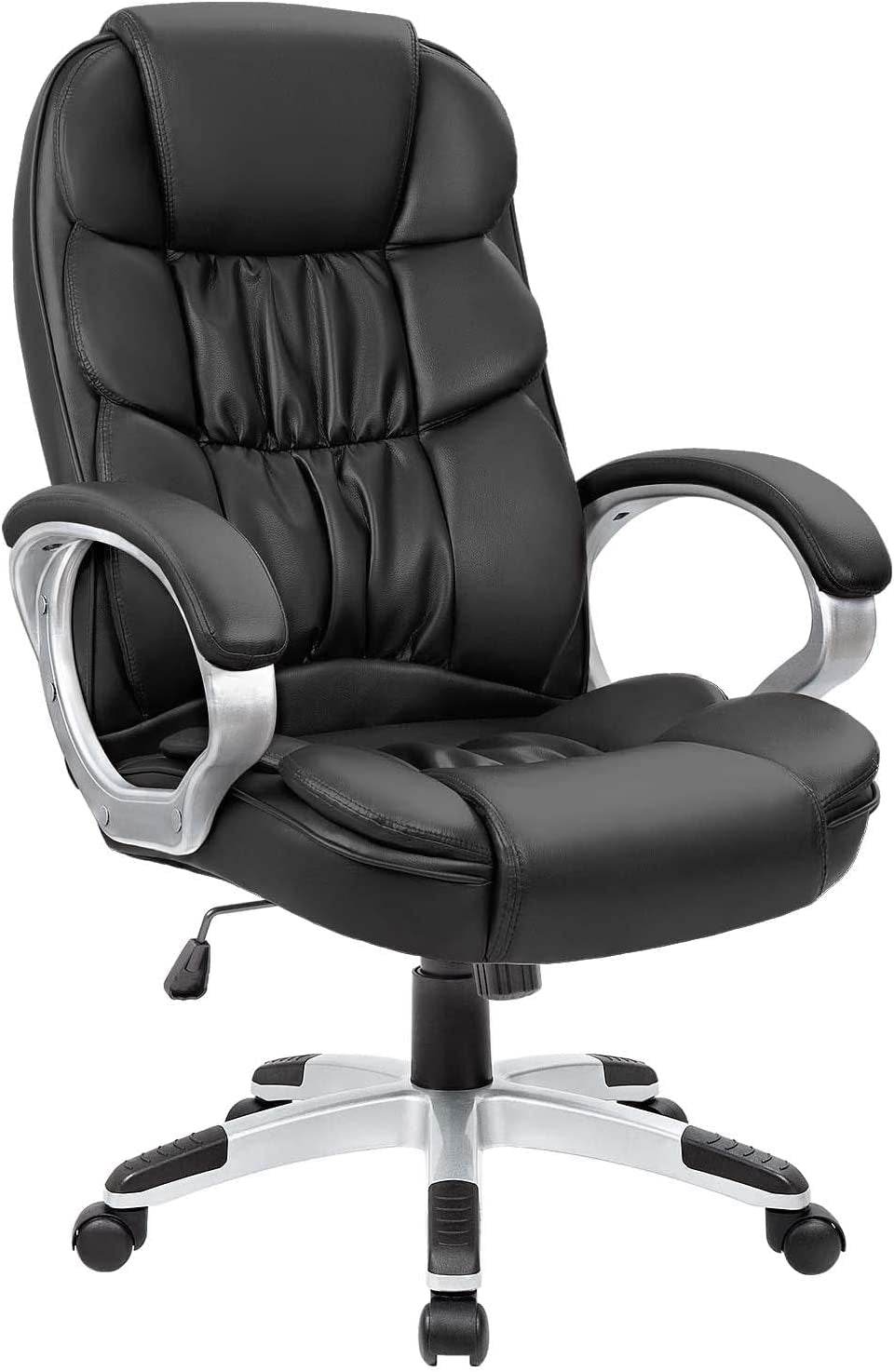 High Back Computer Desk Chair with Padded Armrests and Lumbar Support (Black) - Loft&Timber
