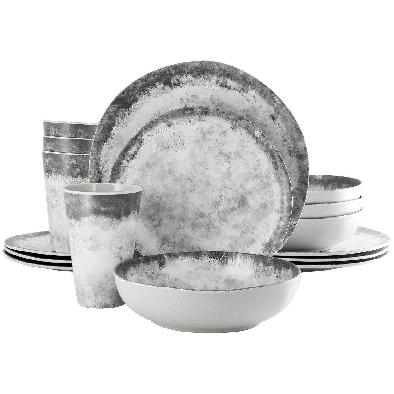 Gibson Elite Organic Decal 16 Piece Melamine Dinnerware Set in Gray - Loft&Timber