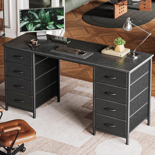55 Inch Computer Desk with 8 Drawers in Black - Loft&Timber