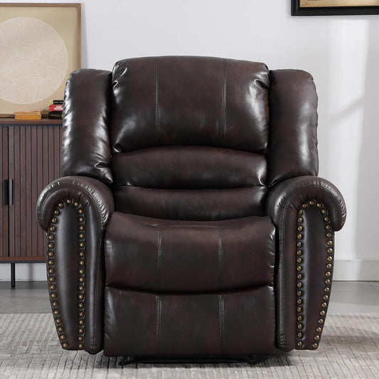Leather Recliner Chair, Classic and Traditional Manual Recliner Chair with Comfortable Arms and Back Single Sofa for Living Room, Dark Brown - Loft&Timber