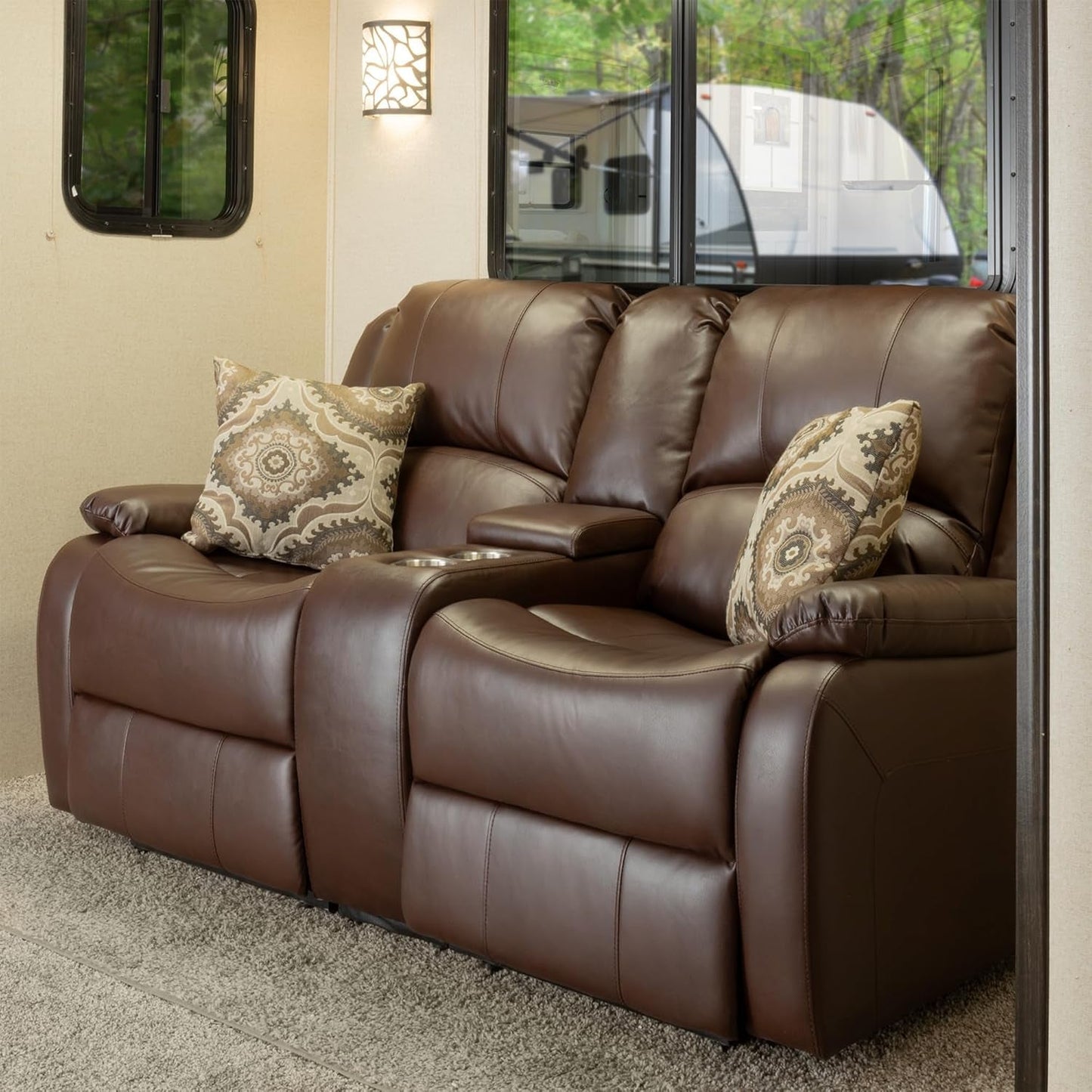 Charles 67" Powered Double RV Wall Hugger Recliner Sofa | Zero Wall Loveseat for Camper with Upgraded 2023 Fabric (Mahogany)-1