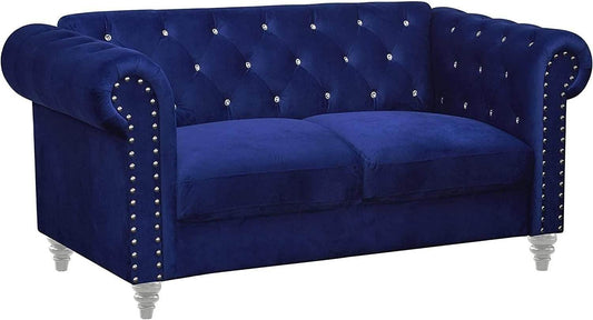 Emma Crystal Sofa and Loveseat Living Set, Royal Blue - Loft&Timber