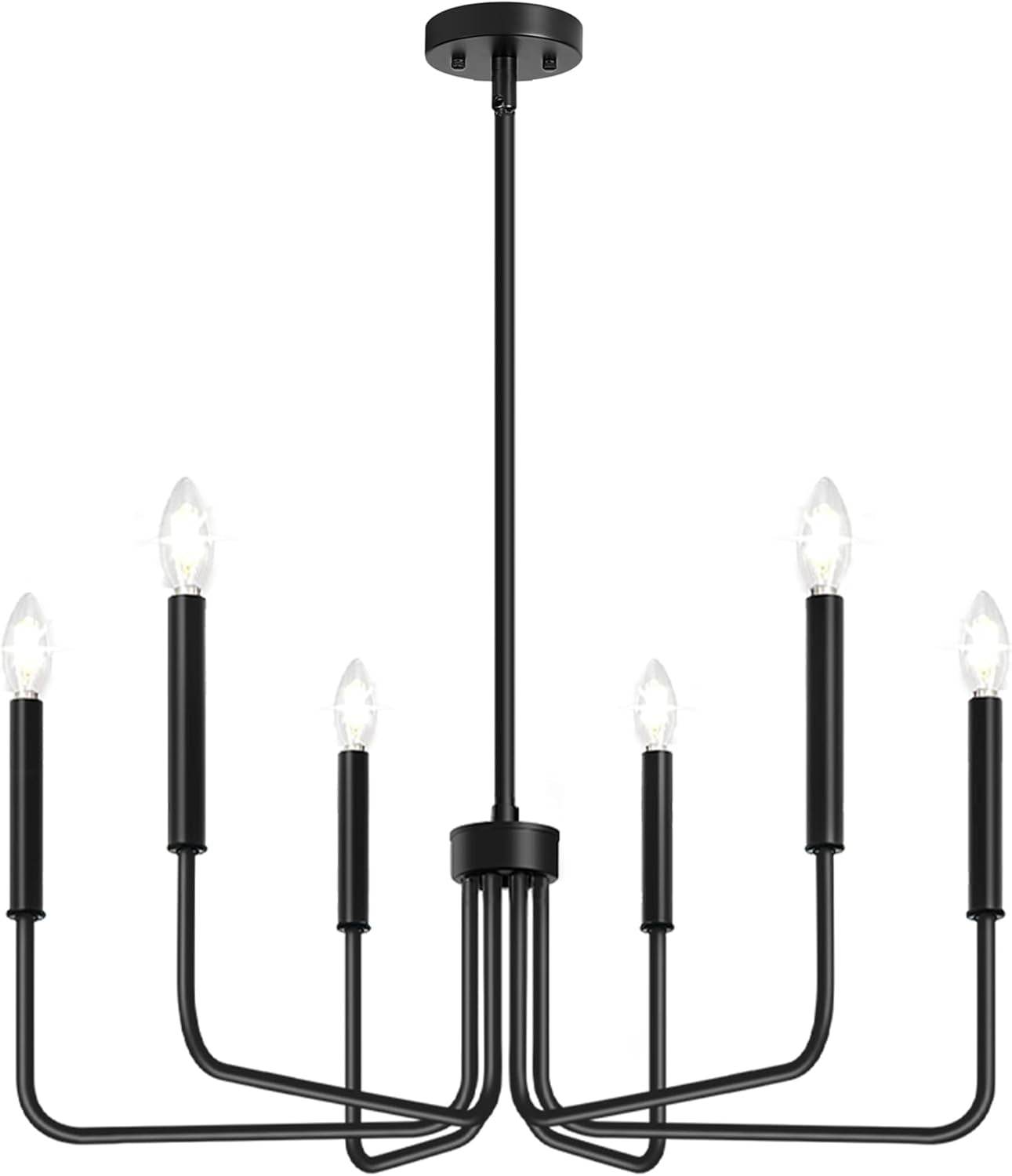 Black Chandelier, 6-Light Farmhouse Chandelier for Dining Room Lighting Fixtures Hanging, Dining Light Fixtures Industrial Modern Chandelier for Bedroom, Foyer, Hall, Kitchen, Living Room and Entryway - Loft&Timber