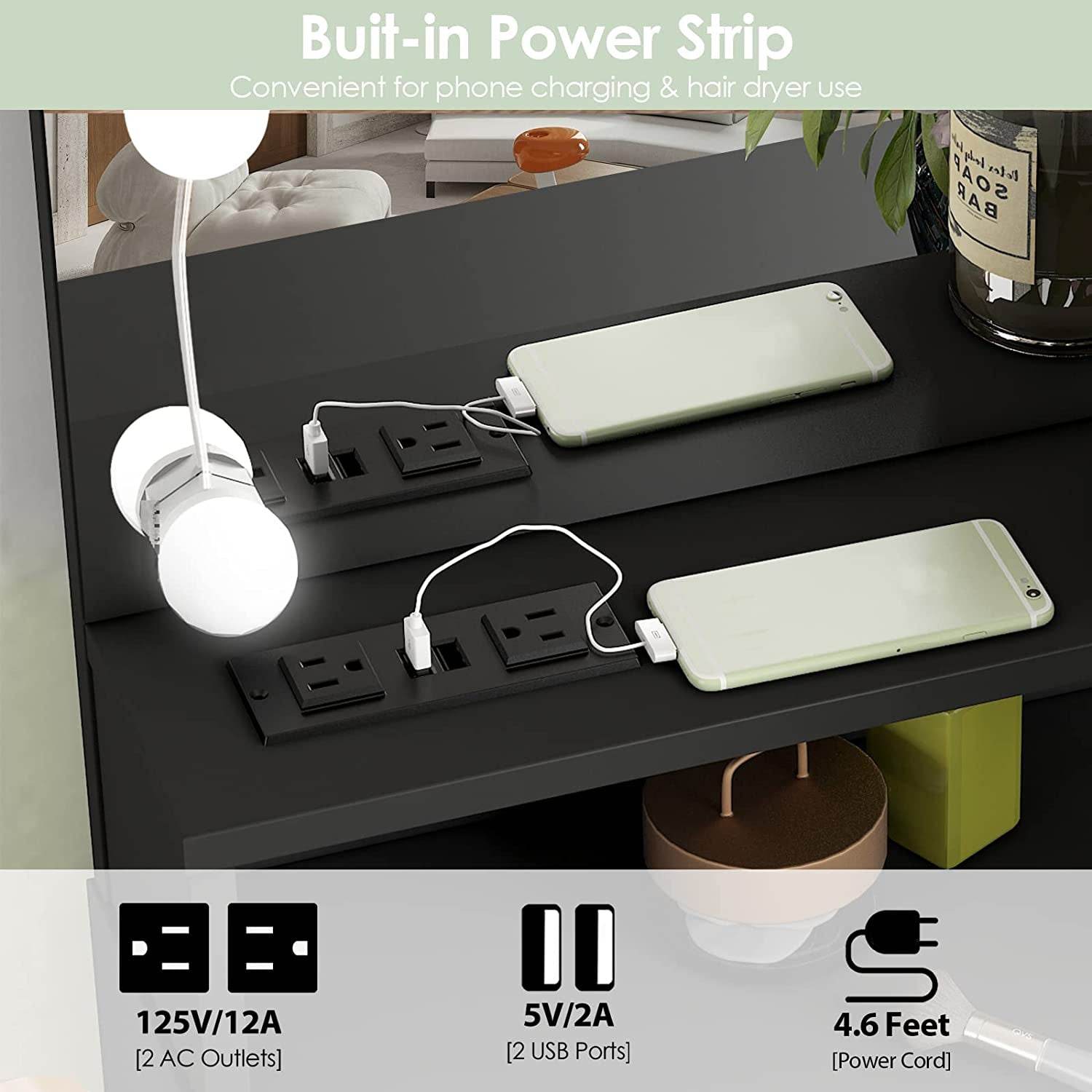 Black Makeup Vanity Table with Lighted Mirror - Loft&Timber