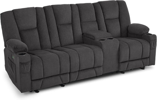 Power Reclining Sofa with Heat and Vibration (Grey) - Loft&Timber