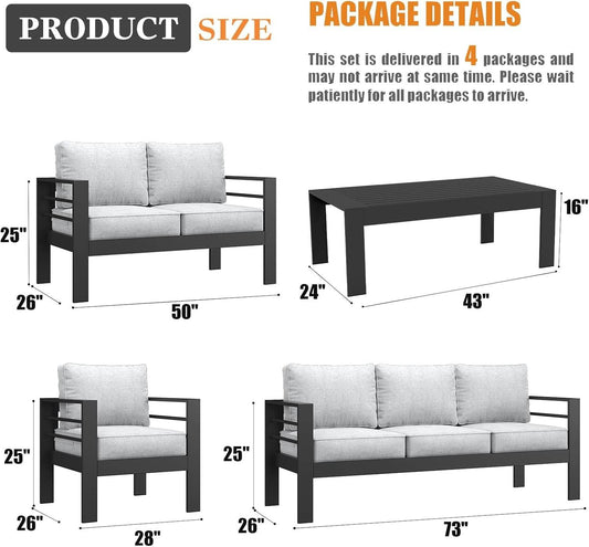 5 Pieces Modern Aluminum Patio Furniture Set, Outdoor Conversation Sets Metal Sectional Sofa with Coffee Table - Loft&Timber