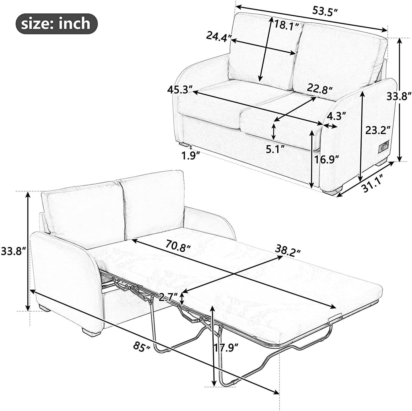 2-In-1 Velvet Sleeper Sofa with USB Port - Loft&Timber