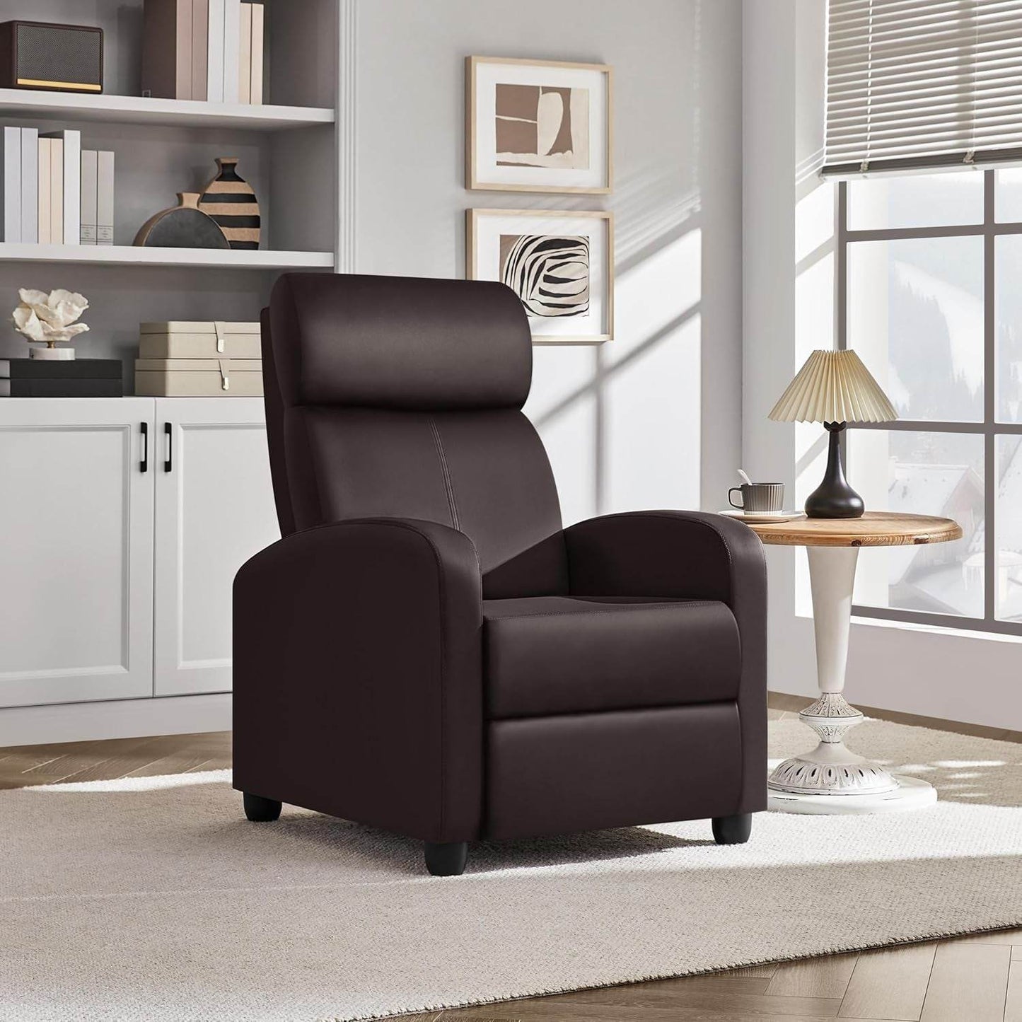 Recliner Chair Faux Leather Recliner Sofa Adjustable Modern Recliner Seat Club Chair Home Theater Seating Brown - Loft&Timber