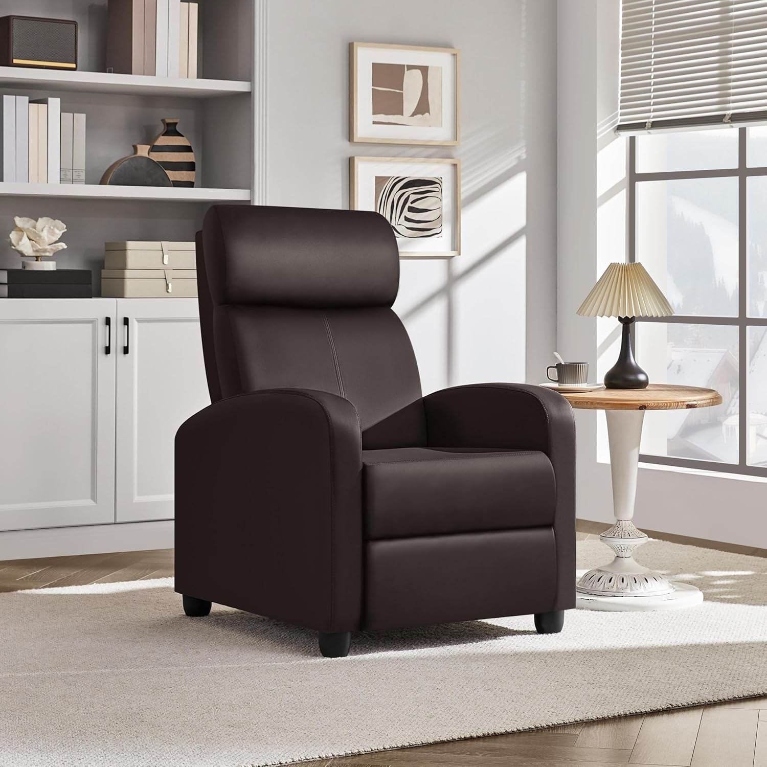 Recliner Chair Faux Leather Recliner Sofa Adjustable Modern Recliner Seat Club Chair Home Theater Seating Brown - Loft&Timber