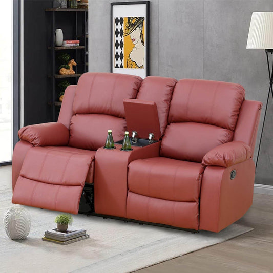 Red Leather Reclining Loveseat - Loft&Timber