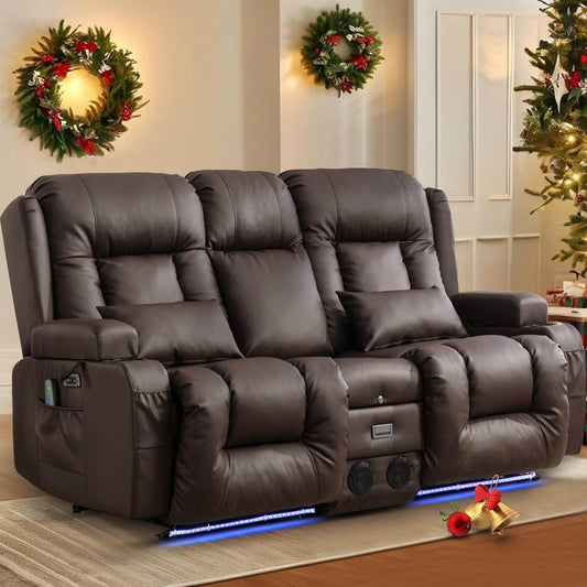 Power Loveseat Recliner Sofa with Massage & Heat (Brown, Loveseat) - Loft&Timber