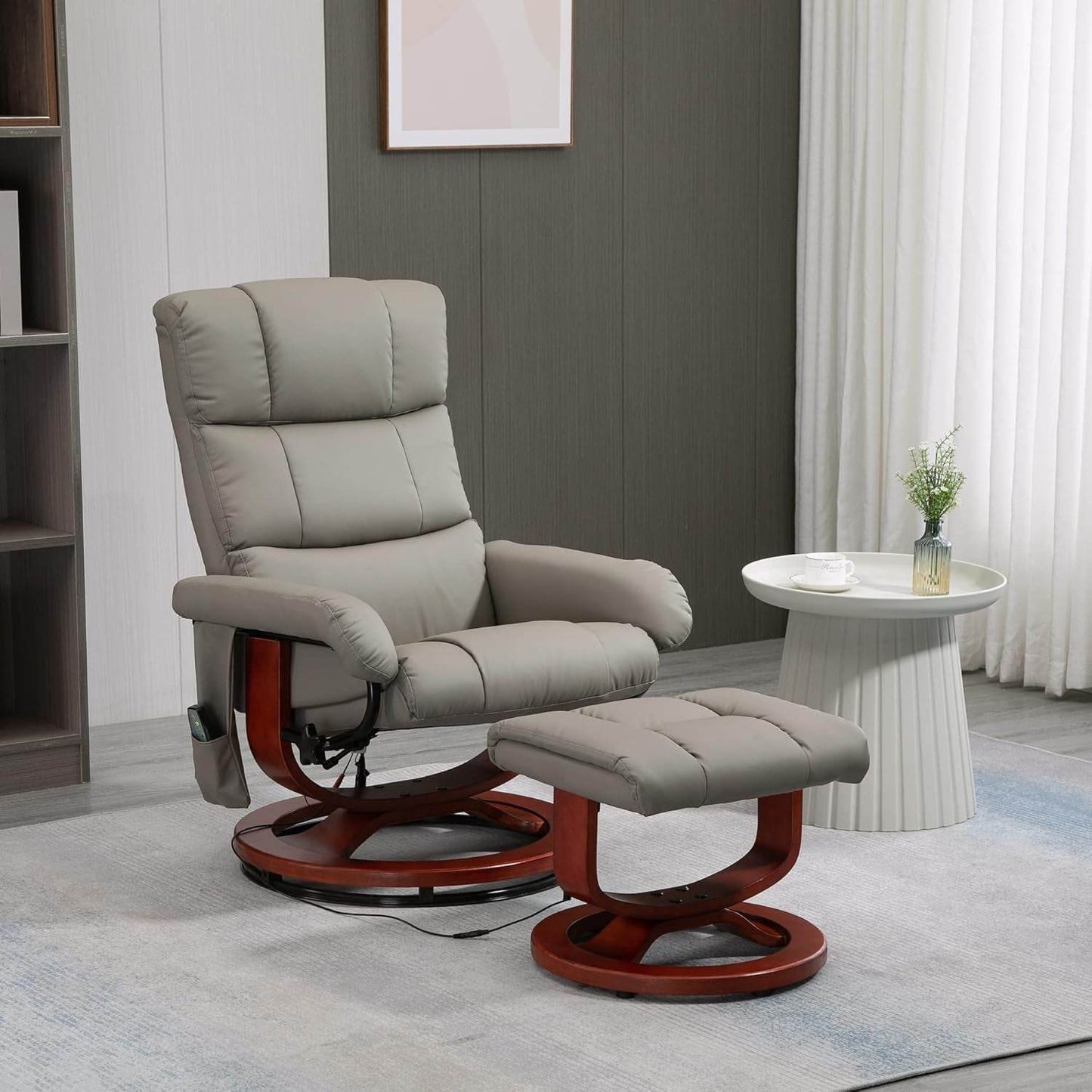 Massage Recliner Chair with Ottoman, Swivel Recliner and Footrest, Faux Leather Reclining Chair with Remote Control and Side Pocket, Gray - Loft&Timber