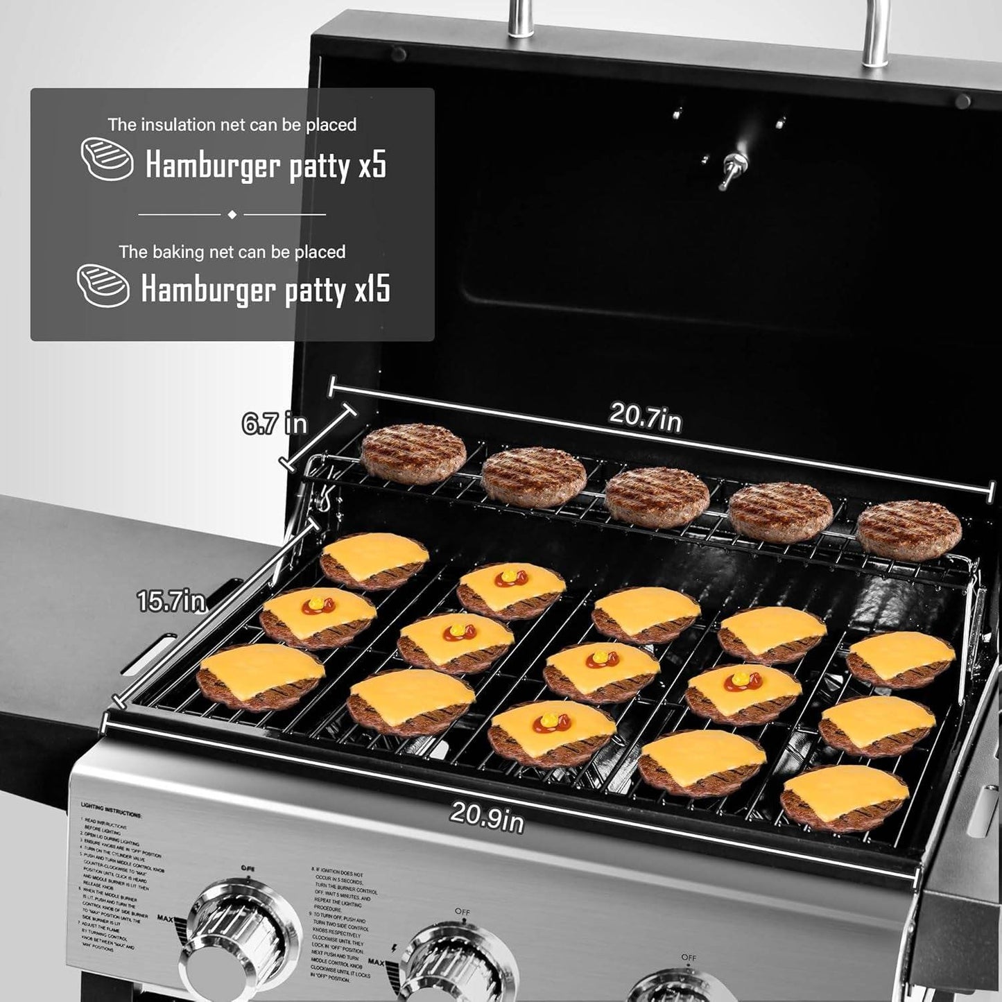 3-Burner Propane Grill Foldable Shelves, 30,000 BTU, Patio - Loft&Timber