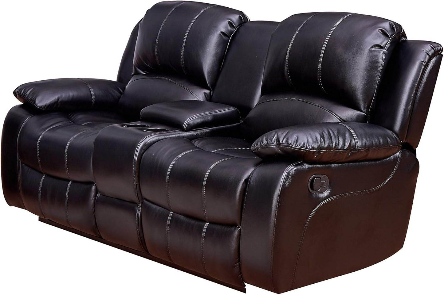 2PC Bonded Leather Recliner Set, Sofa, Loveseat, 8018, Black - Loft&Timber