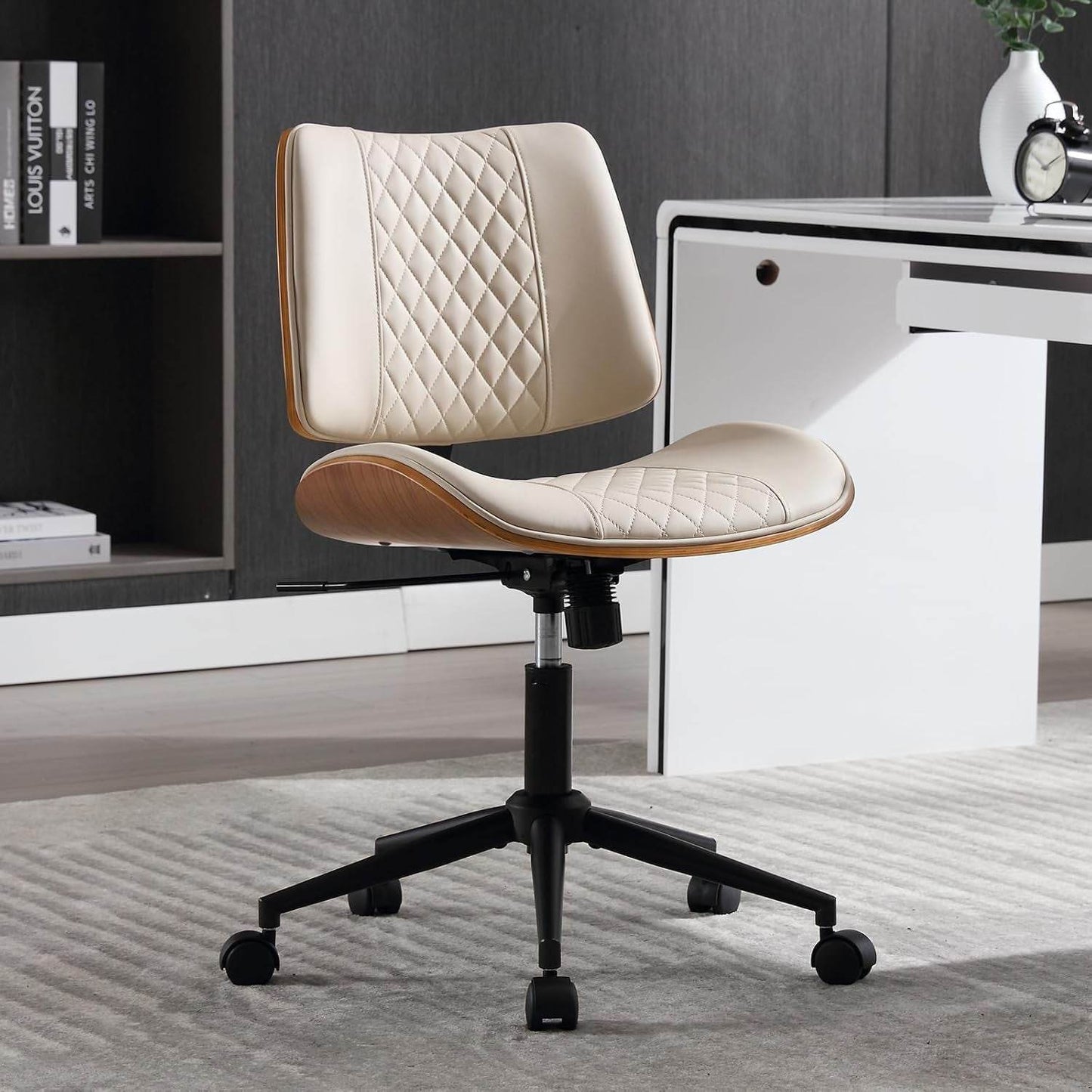 Home Office Chair No Arms with Wheels (Beige) - Loft&Timber