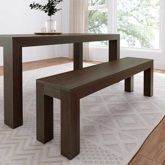 60 Inch Dining Bench for Dining Room, Bench for 72 Inch Table Kitchen Dining Seat, Wooden Outdoor Bench, Solid Wood Entryway Bench, Walnut Wirebrush-0