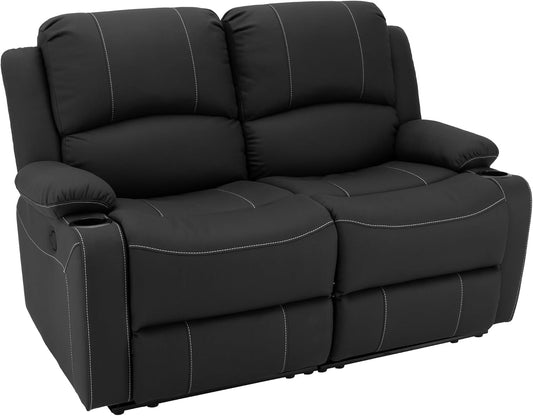 58" Wall Hugger Reclining RV Theater Seats | Double Recliner RV Sofa | RV Couch | Wall Hugger Recliner | RV Theater Seating | RV Furniture (Manual, Black W/White Stiching)-0