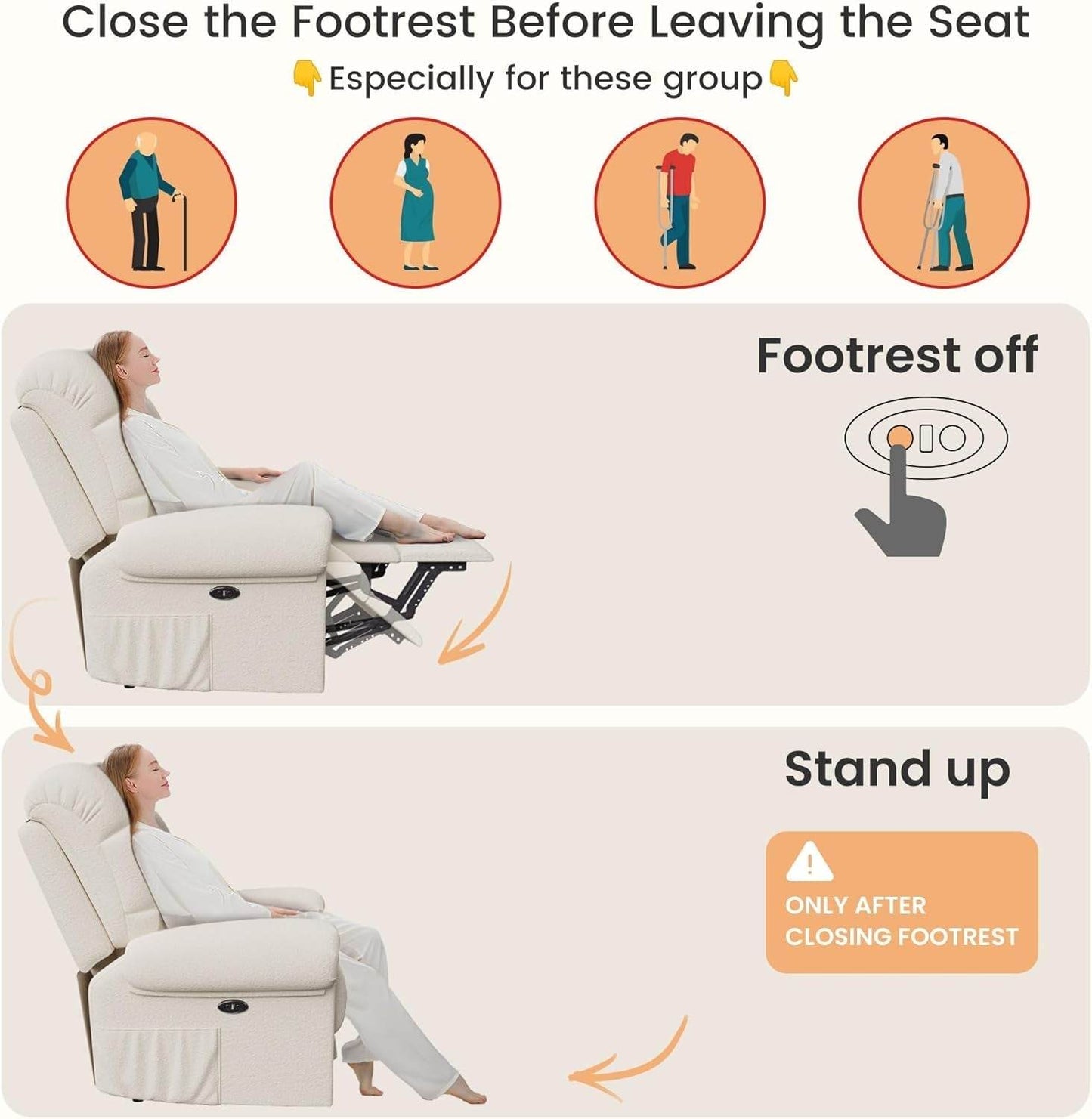 2024 New Power Recliner Chair for Adults, Adjustable Electric Recliner Power Recliner, USB Port, Ultra-Comfy Teddy Fleece Recliner for Living Room, Tool-Less Assembly Single Sofa, Beige White - Loft&Timber