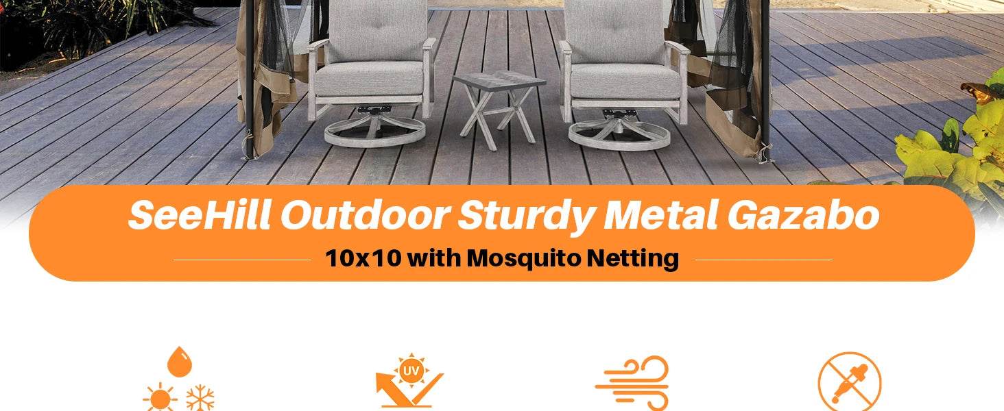 SeeHill 10' x 10' Gazebo with Steel Frame and Double Roof - Loft&Timber