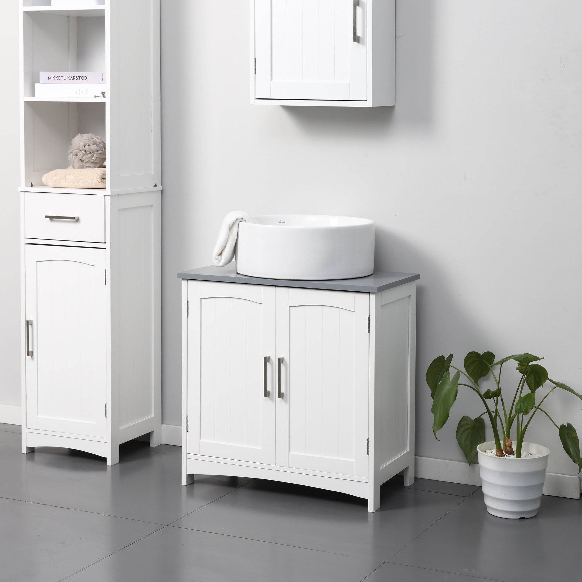 Modern Bathroom Vanity Unit with Adjustable Shelves for Space Saving Storage - White - Loft&Timber