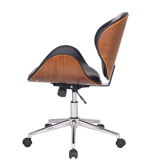 Modern Classic Walnut / Black Faux Leather Office Chair with Curved Seat-1