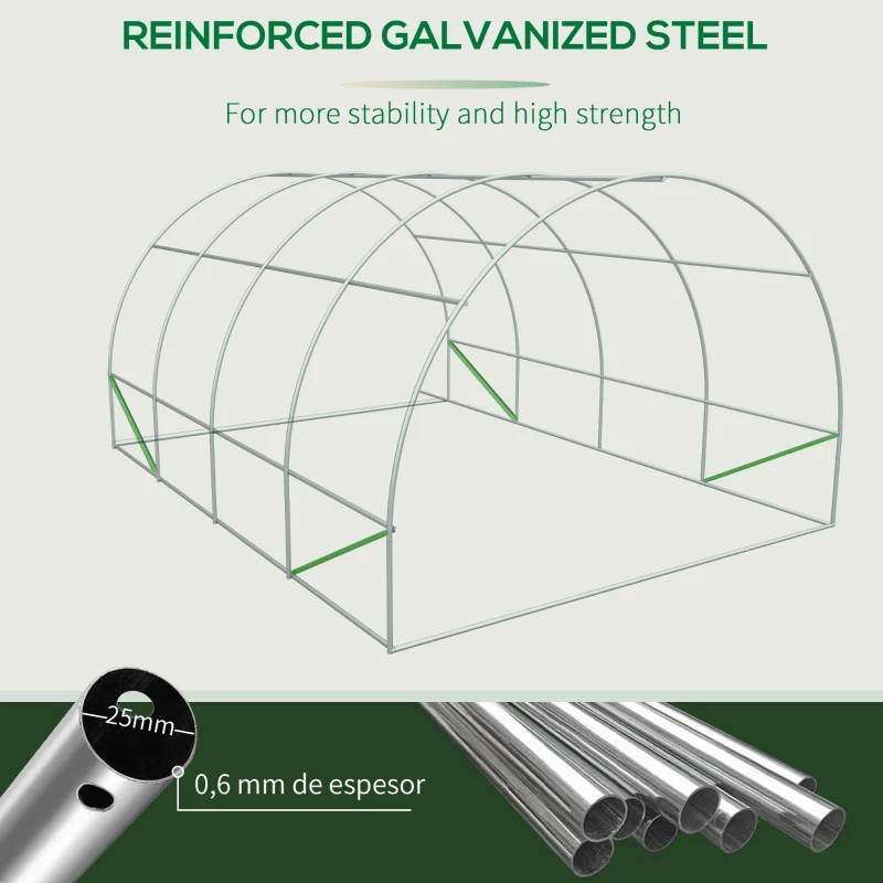 19.5 Ft x 9.8 Ft Outdoor Greenhouse w/ White PE Cover and Heavy Duty Steel Frame - Loft&Timber