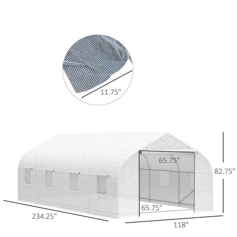 19.5 Ft x 9.8 Ft Outdoor Greenhouse w/ White PE Cover and Heavy Duty Steel Frame - Loft&Timber