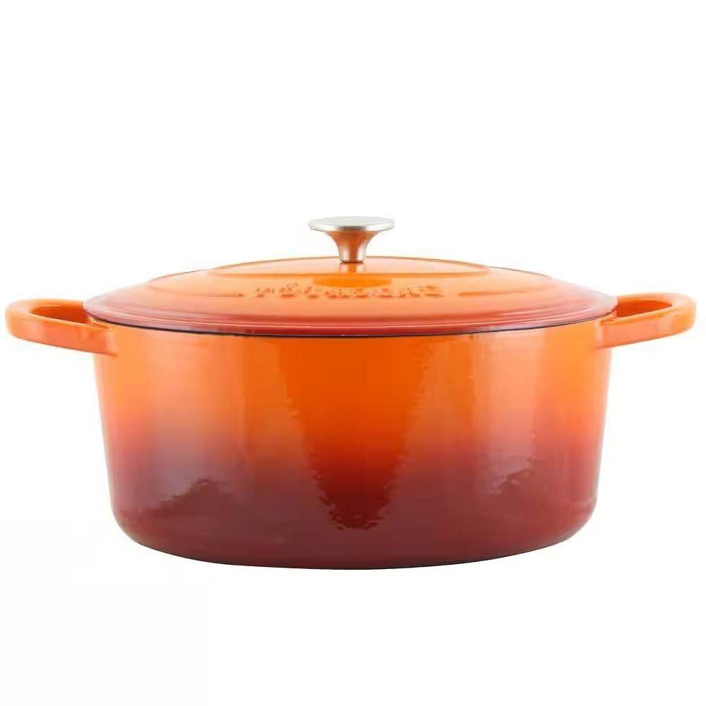 7-Quart Enameled Orange Sunburst Cast Iron Dutch Oven with Lid - Loft&Timber