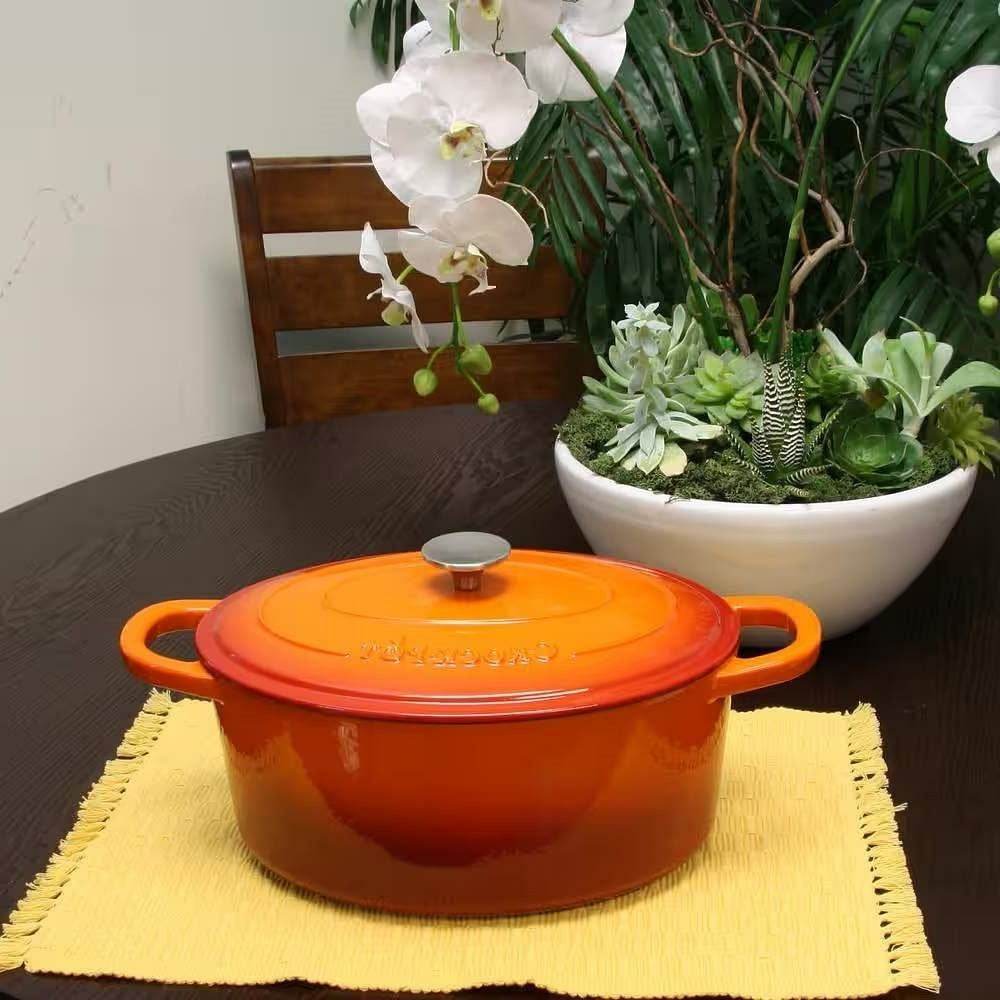 7-Quart Enameled Orange Sunburst Cast Iron Dutch Oven with Lid - Loft&Timber
