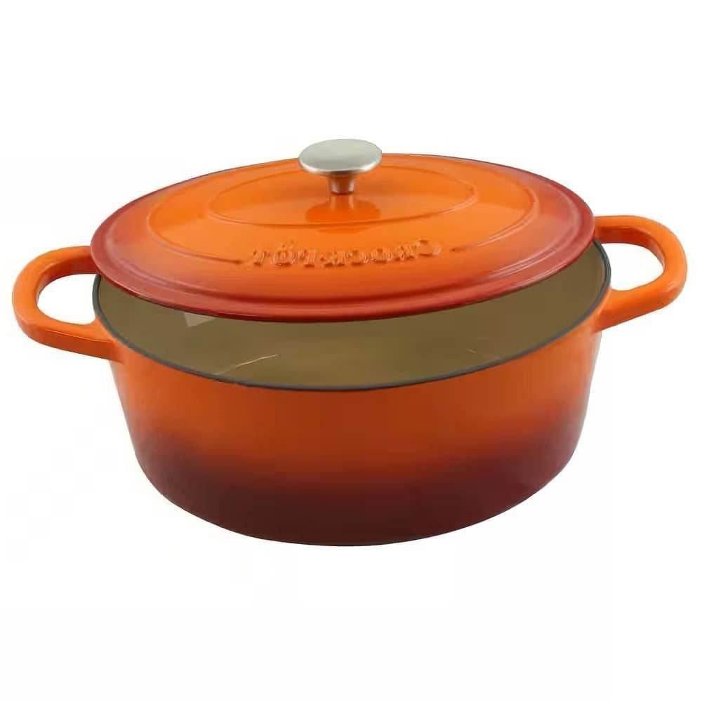 7-Quart Enameled Orange Sunburst Cast Iron Dutch Oven with Lid - Loft&Timber