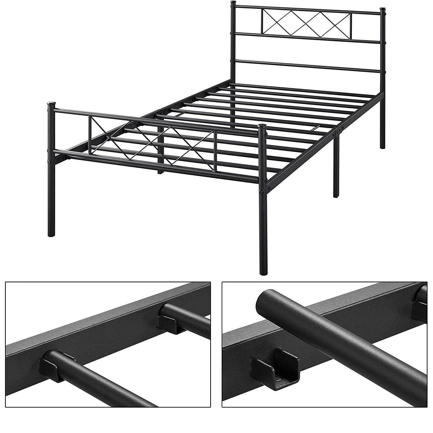 Twin Size Traditional Powder Coated Slatted Metal Platform Bed - Loft&Timber