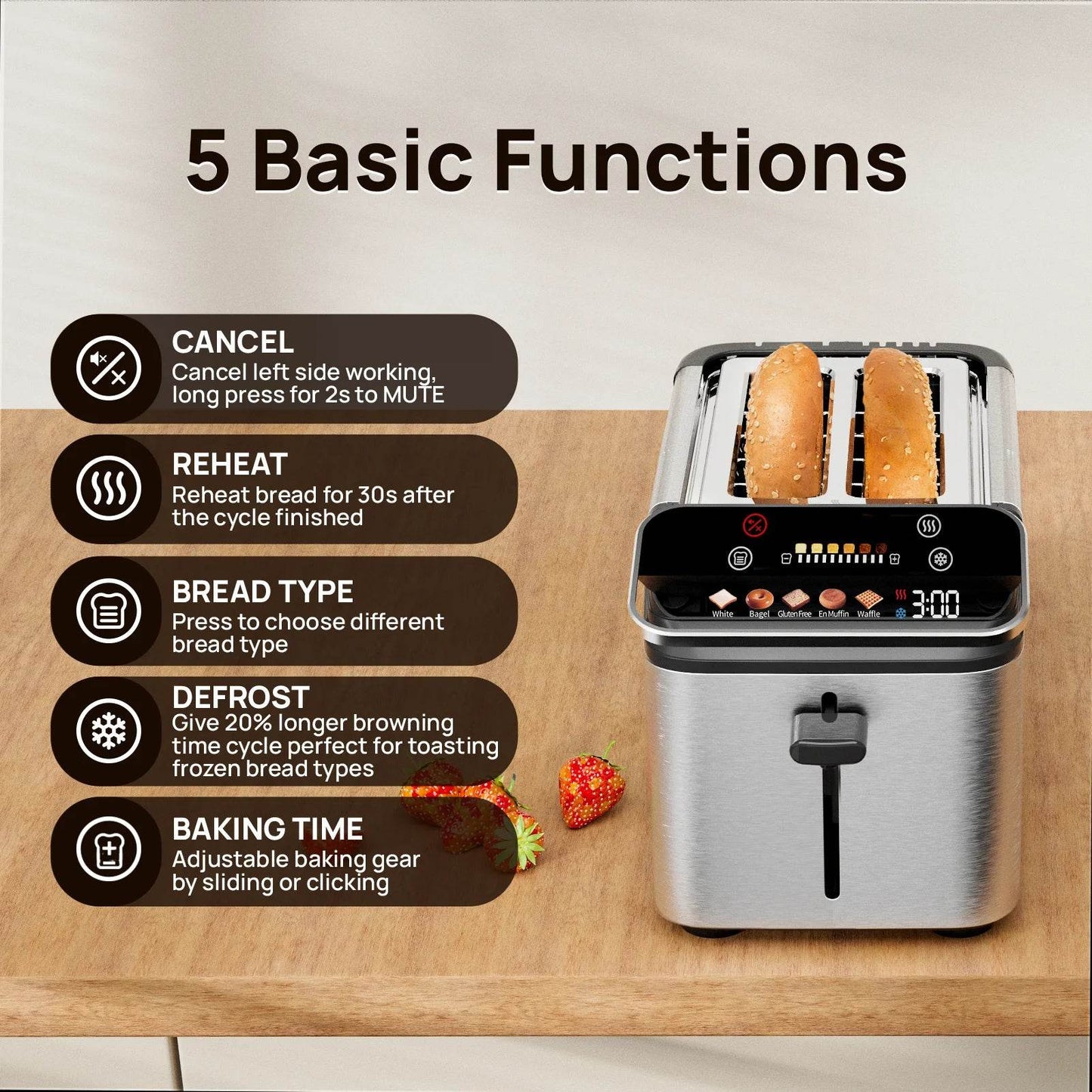 Whall 2-slice toaster, Smarter Screen And Easier to Operate - Loft&Timber
