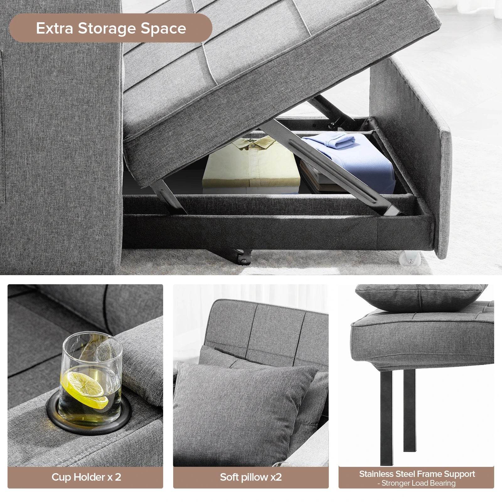 Comhoma Convertible Sofa Bed Armchair with Cup Holders - Loft&Timber