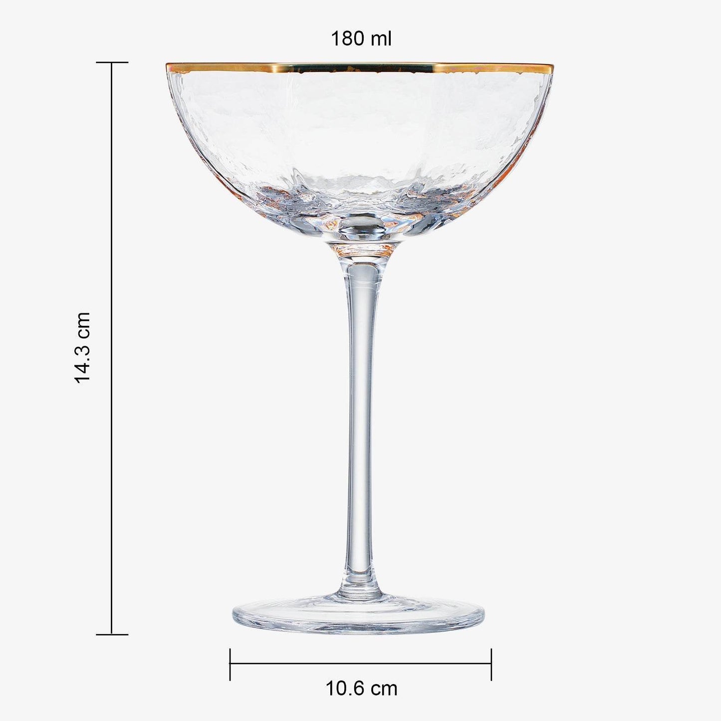 Vintage Crystal Champagne Coupe Gold Rim Hexagonal Angled Glasses | Set of 4 | 6 oz, Art Deco Rim Classic Cocktail Glassware - Martini, Cosmopolitan, Sidecar, Daiquiri | 1920s Style Saucer Goblets - Loft&Timber