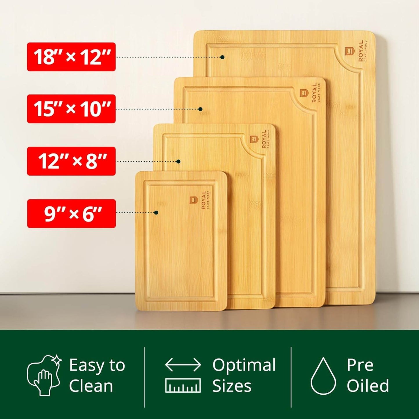 Cutting Board Set of 4, Bamboo - Loft&Timber