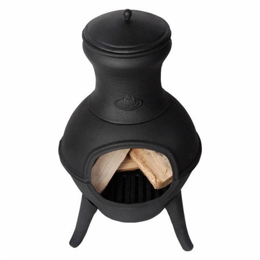 Small Black Outdoor Cast Iron Chimenea Wood Burning Fire Pit - Loft&Timber