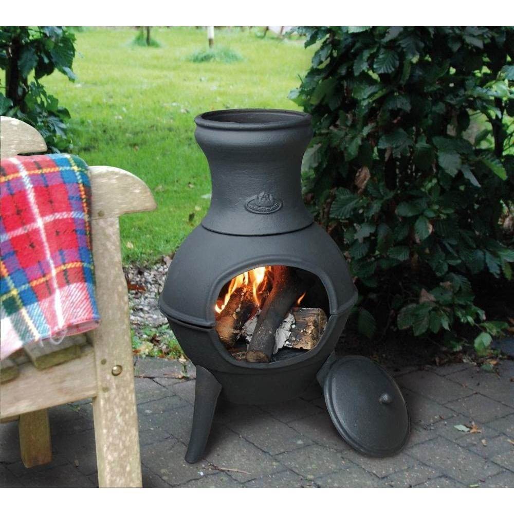 Small Black Outdoor Cast Iron Chimenea Wood Burning Fire Pit - Loft&Timber