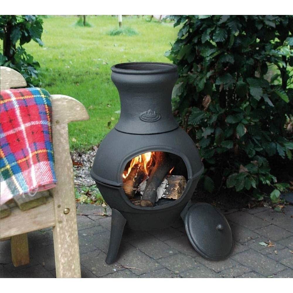Small Black Outdoor Cast Iron Chimenea Wood Burning Fire Pit - Loft&Timber