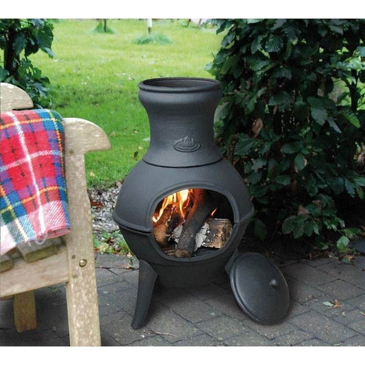 Small Black Outdoor Cast Iron Chimenea Wood Burning Fire Pit - Loft&Timber