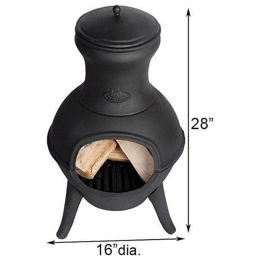 Small Black Outdoor Cast Iron Chimenea Wood Burning Fire Pit - Loft&Timber