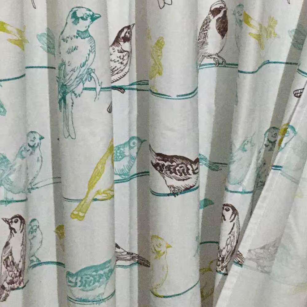 72-inch 100-Percent Cotton Fabric Shower Curtain with Teal Beige Black Birds - Loft&Timber