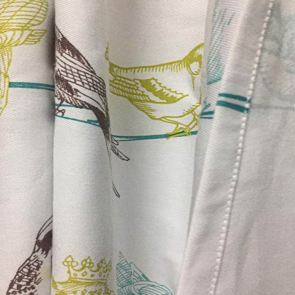 72-inch 100-Percent Cotton Fabric Shower Curtain with Teal Beige Black Birds - Loft&Timber